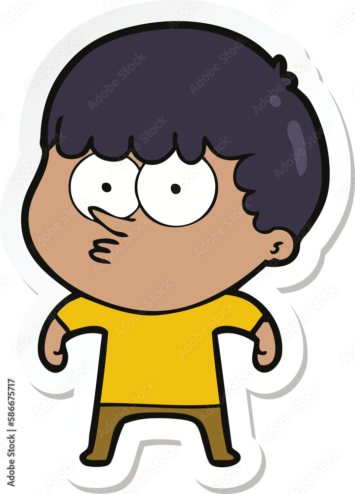 sticker of a cartoon curious boy