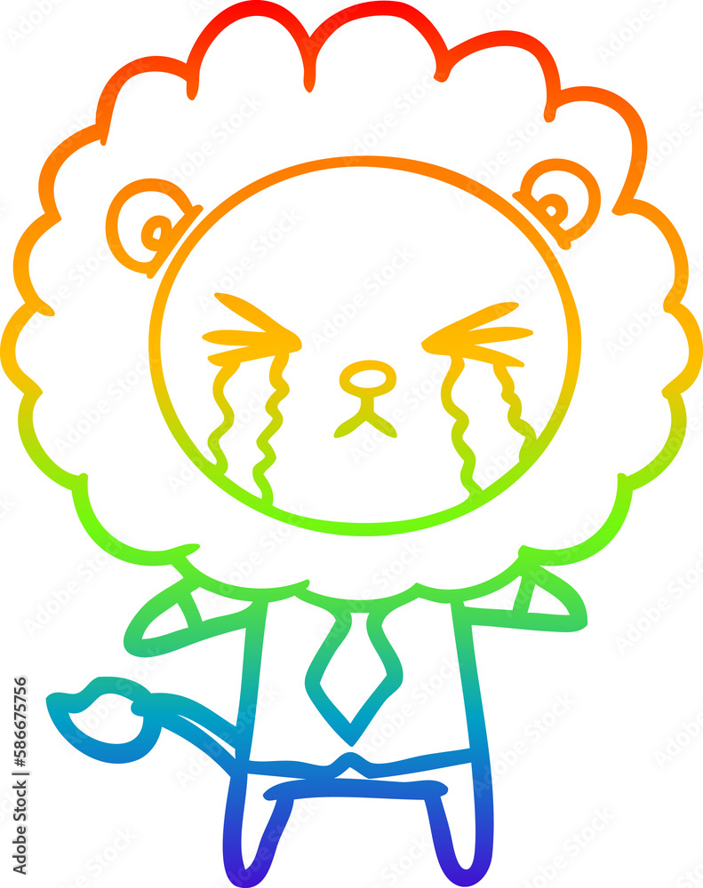 rainbow gradient line drawing cartoon crying lion wearing shirt and tie rainbow gradient line drawing cartoon crying lion wearing shirt and tie