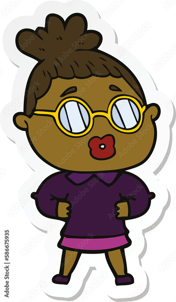 sticker of a cartoon woman wearing spectacles sticker of a cartoon woman wearing spectacles