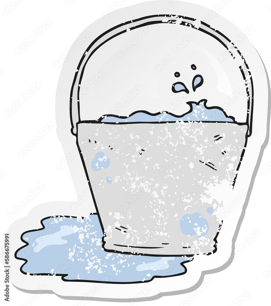 retro distressed sticker of a cartoon bucket of water retro distressed sticker of a cartoon bucket of water