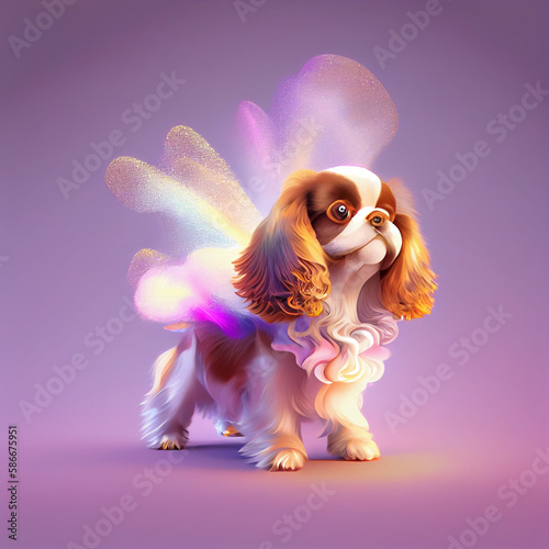 Cavalier king charles spaniel dog, dog animal with wings generative ai © feydesign
