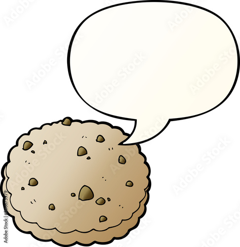 cartoon biscuit and speech bubble in smooth gradient style