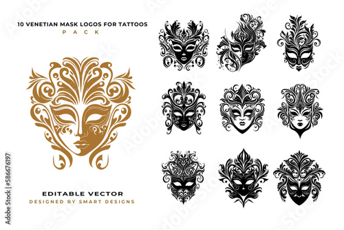Venetian Mask Logos for Tattoos Pack x10