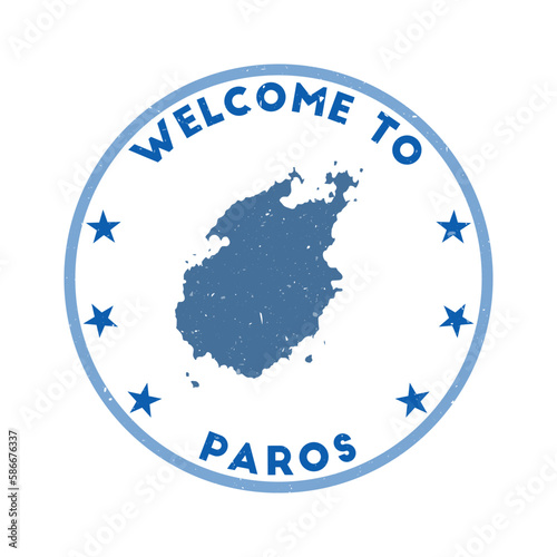 Welcome to Paros stamp. Grunge island round stamp with texture in Wing Commander color theme. Vintage style geometric Paros seal. Charming vector illustration.