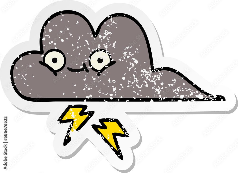 distressed sticker of a cute cartoon storm cloud distressed sticker of a cute cartoon storm cloud