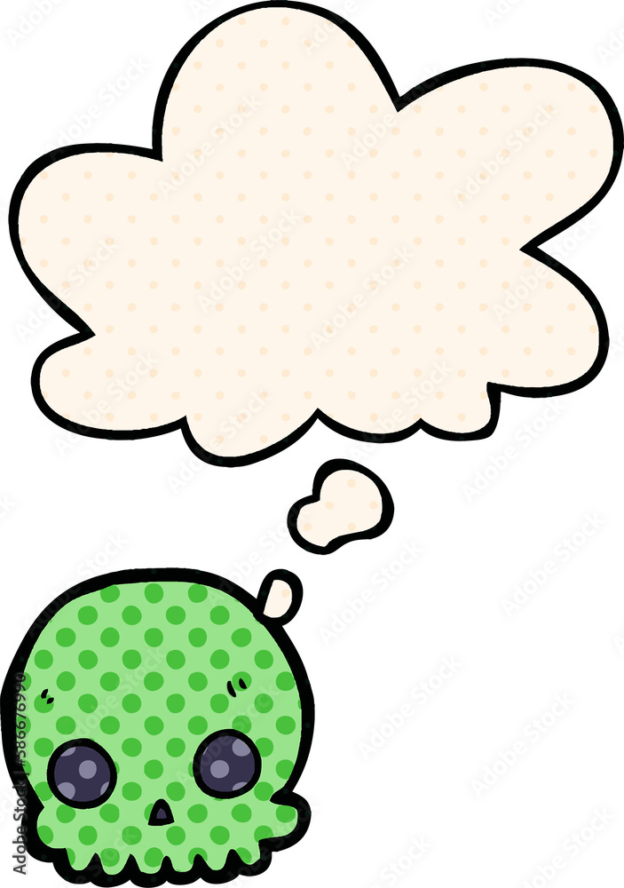 cartoon skull and thought bubble in comic book style cartoon skull and thought bubble in comic book style