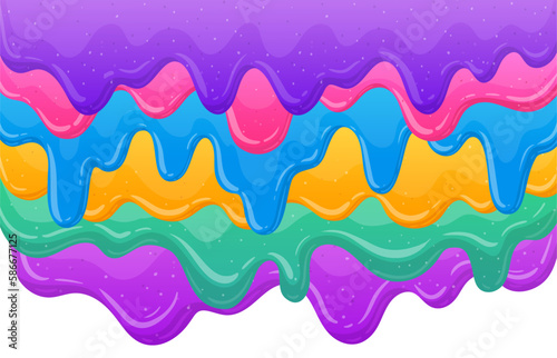 Cartoon sticky slime splash. Slime borders, dripping liquid mucus backdrop. Sticky slime flat vector background illustration