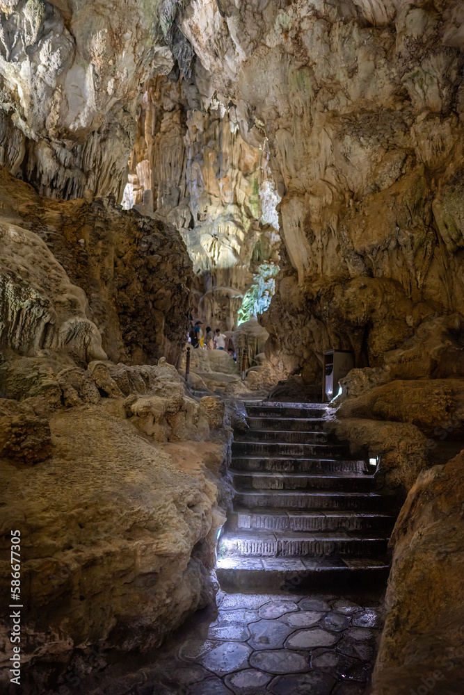 view of Thien Cung Cave, Halong Bay, Vietnam. Travel and landscape concept.