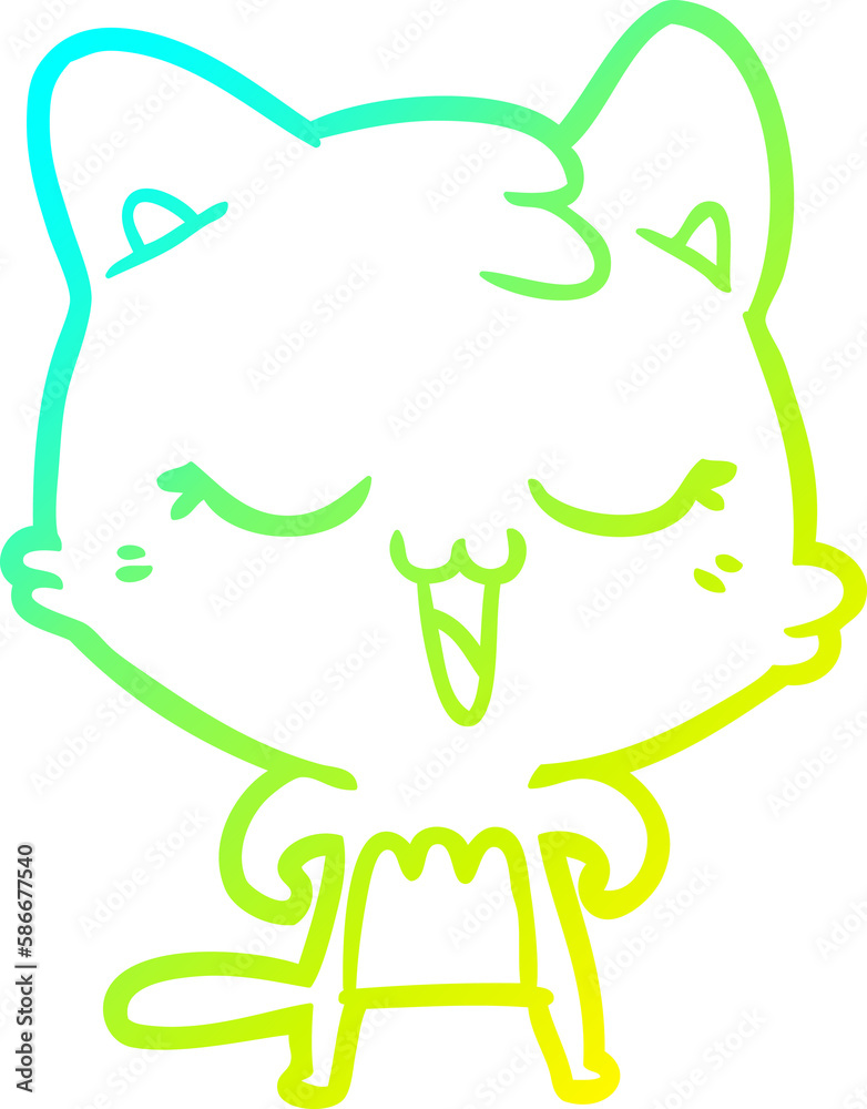 cold gradient line drawing happy cartoon cat cold gradient line drawing happy cartoon cat