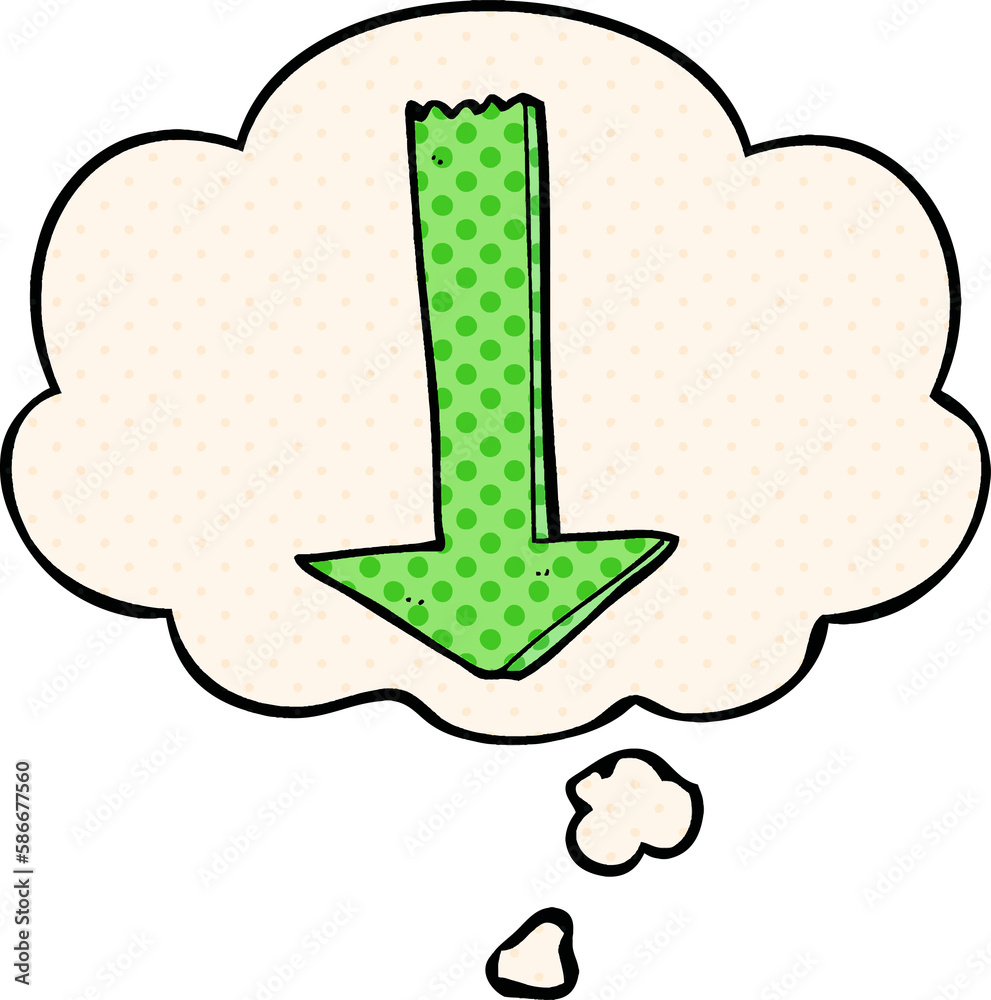 cartoon pointing arrow and thought bubble in comic book style cartoon pointing arrow and thought bubble in comic book style