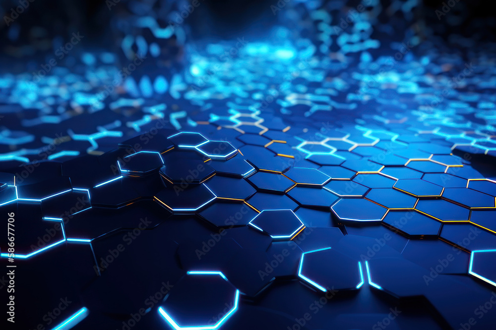 Abstract background. Neon blue hexagons. AI generative. Abstract background. Neon blue hexagons. AI generative.