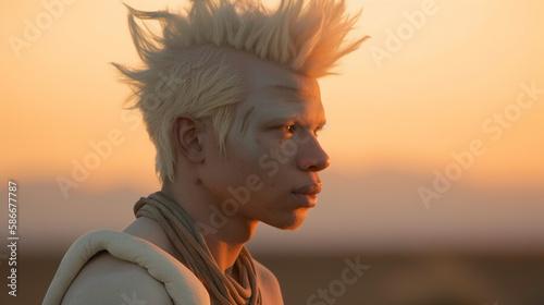 Unforgettable portrait of an albino indigenous. The stunning beauty and cultural significance of this young tribesman, captured in one powerful portrait. Importance of diversity and representation tod