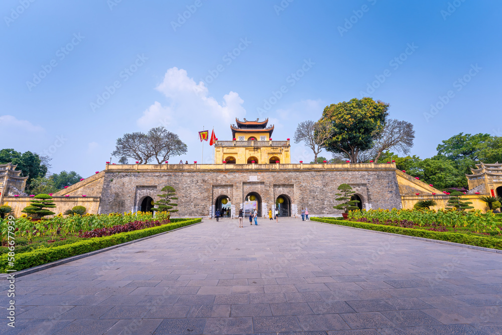 Fototapeta premium view inside of Imperial Citadel of Thang Long in Hanoi, Vietnam, the main gate (called as Doan Mon), Kinh Thien palace. Travel and landscape concept.