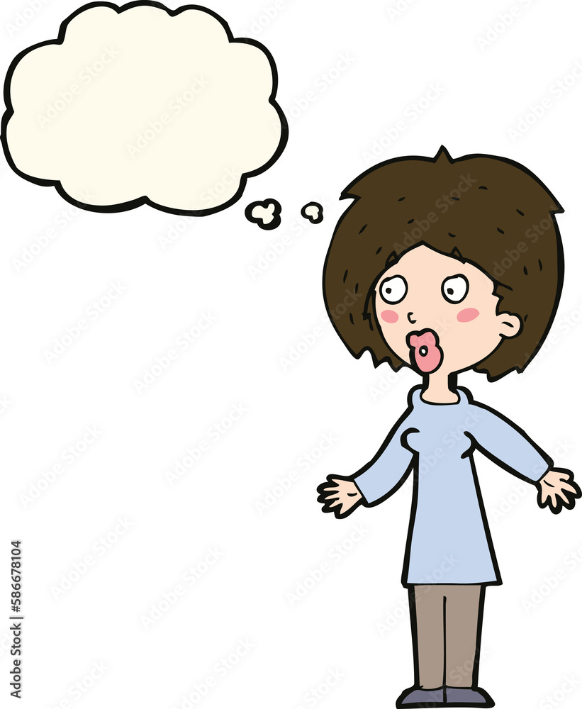 cartoon surprised woman with thought bubble cartoon surprised woman with thought bubble