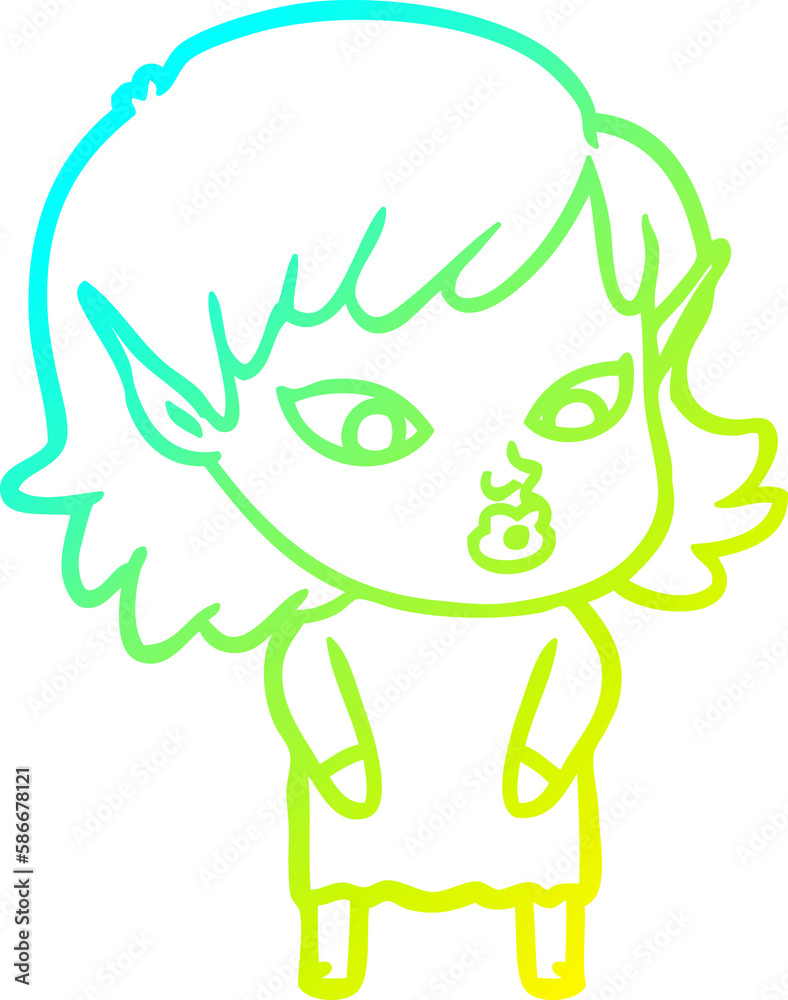 cold gradient line drawing pretty cartoon elf girl cold gradient line drawing pretty cartoon elf girl