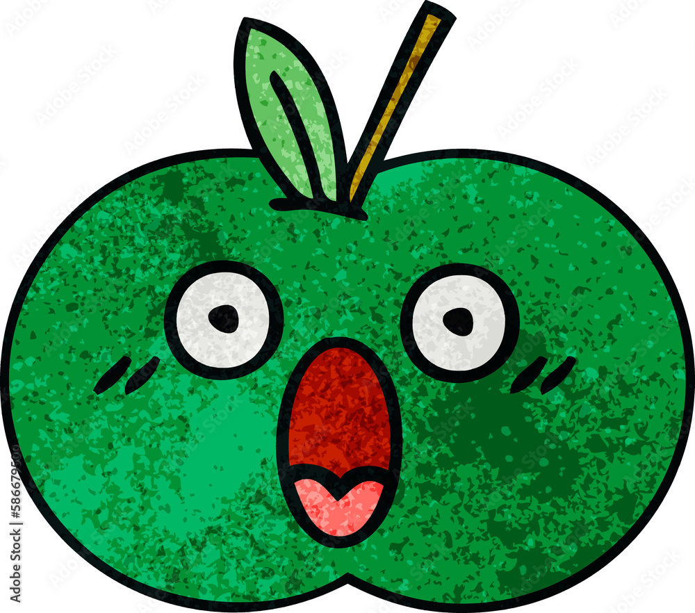 retro grunge texture cartoon juicy apple