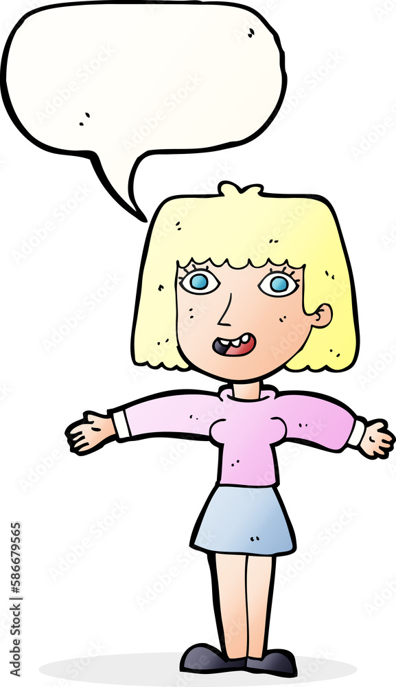 cartoon excited woman with speech bubble cartoon excited woman with speech bubble