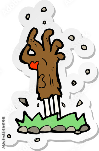 sticker of a cartoon zombie hand rising from ground