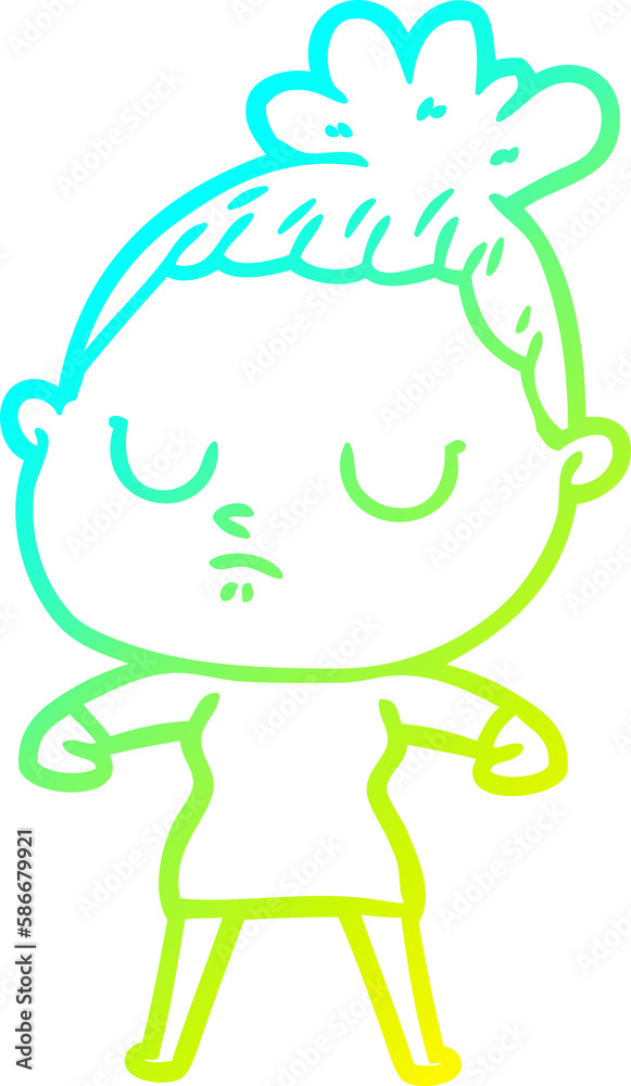 Obraz premium cold gradient line drawing cartoon calm woman
