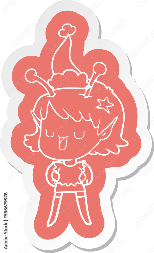 happy alien girl cartoon sticker of a wearing santa hat happy alien girl cartoon sticker of a wearing santa hat