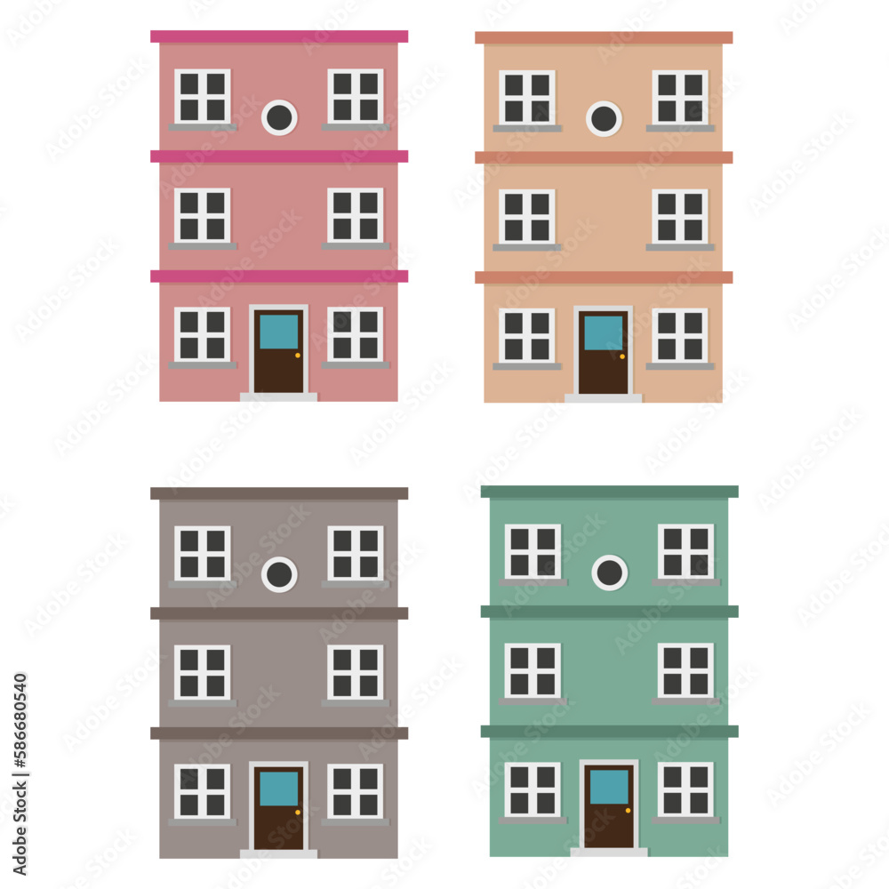 cartoon houses cottages. Building, city. Vector illustration.