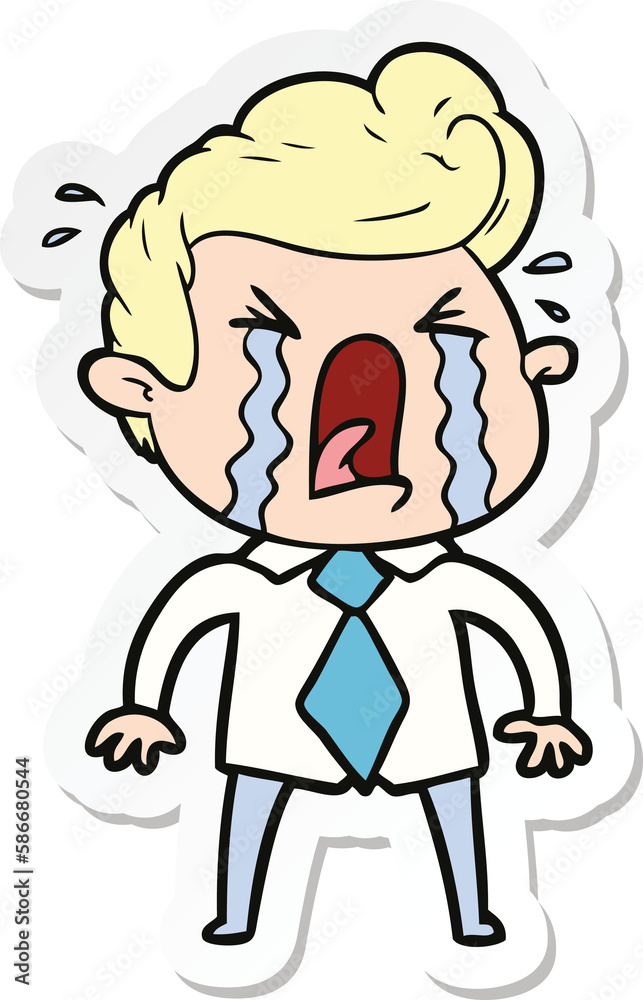 sticker of a cartoon crying man