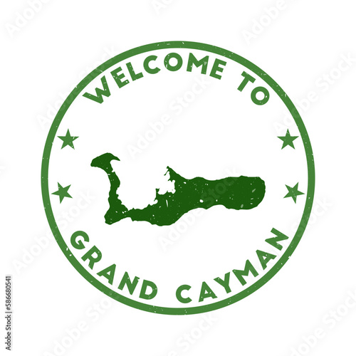 Welcome to Grand Cayman stamp. Grunge island round stamp with texture in Overgrown Mausoleum color theme. Vintage style geometric Grand Cayman seal. Trendy vector illustration.
