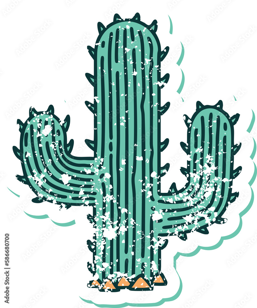 distressed sticker tattoo style icon of a cactus