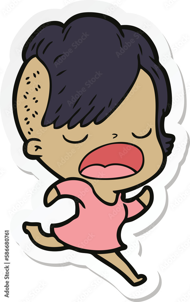 sticker of a cartoon cool hipster girl talking