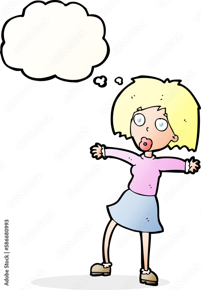 cartoon surprised woman with thought bubble cartoon surprised woman with thought bubble
