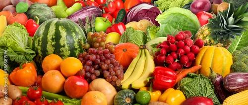 Panel kuchenny z motywem Assortment of fresh vegetables and fruits as background, banner design