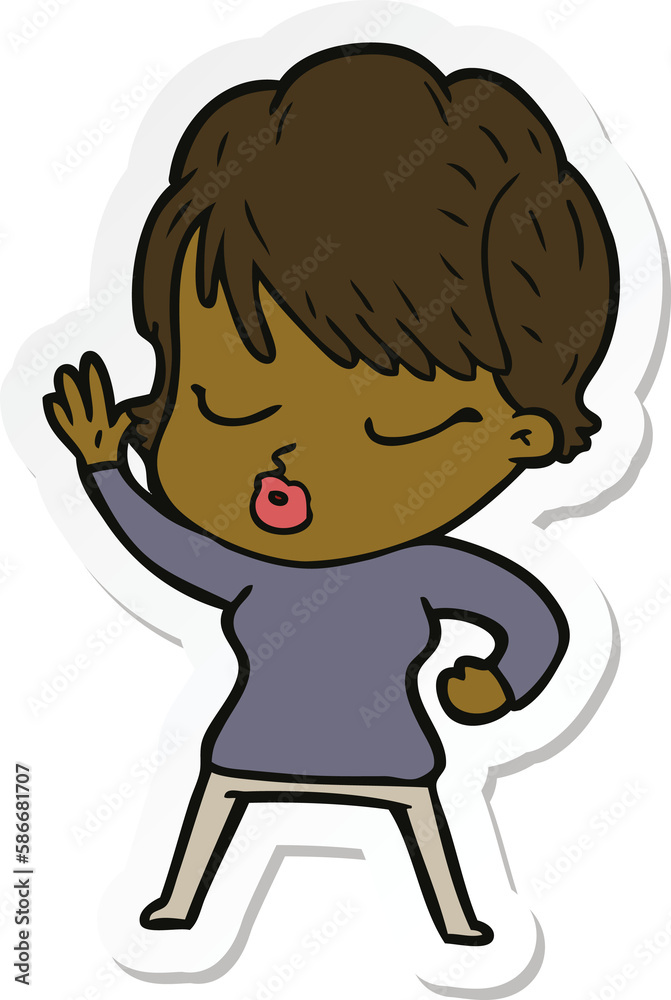 sticker of a cartoon woman with eyes shut sticker of a cartoon woman with eyes shut