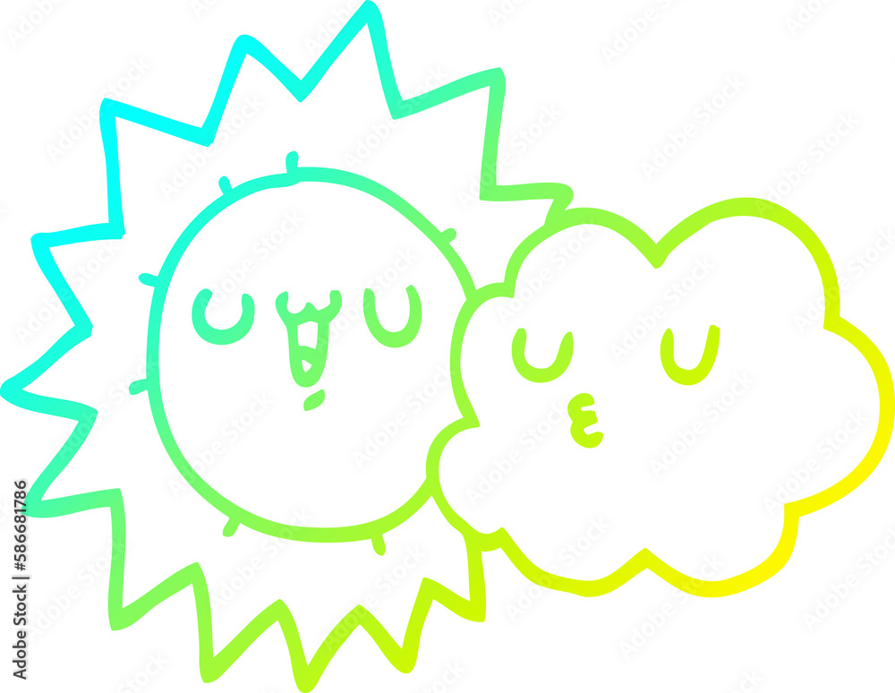 cold gradient line drawing cartoon sun and cloud cold gradient line drawing cartoon sun and cloud