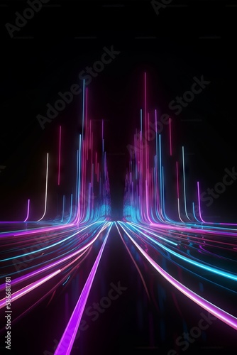 Abstract Futuristic Neon Background with Glowing 3D Rendered Lines. Generative AI