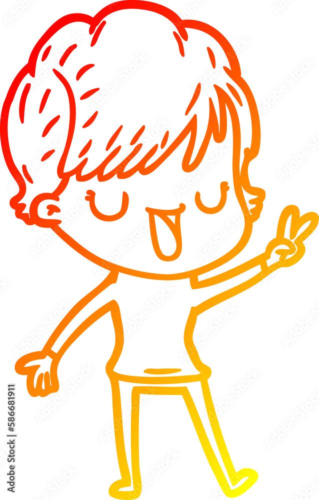 warm gradient line drawing cartoon woman talking