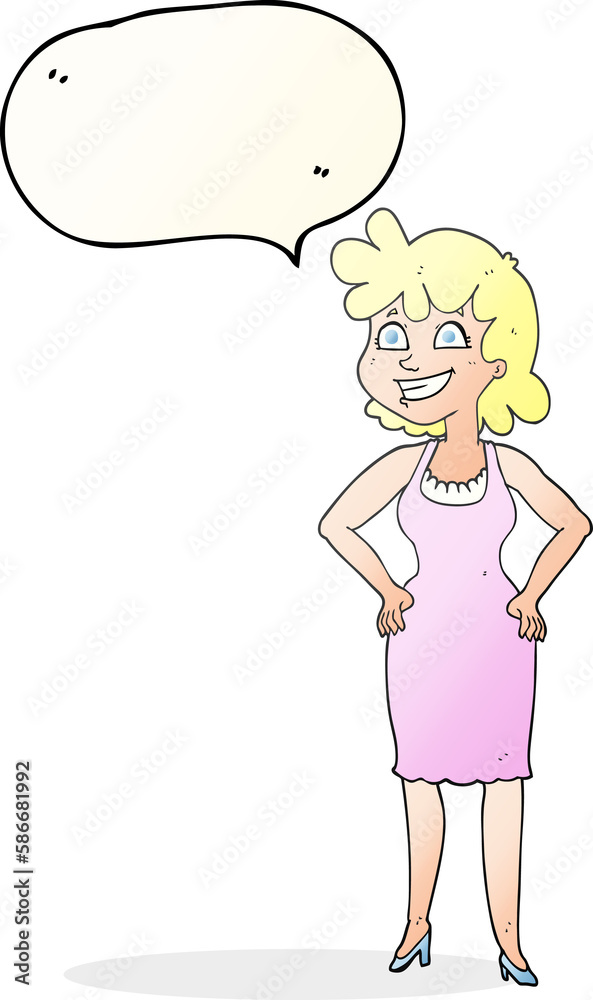 speech bubble cartoon happy woman wearing dress speech bubble cartoon happy woman wearing dress