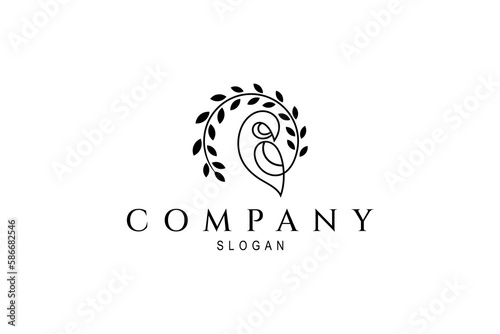 owl logo with sideways style with circular plants decorated with dense leaves adds a natural impression