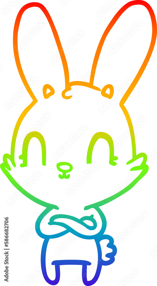 rainbow gradient line drawing cute cartoon rabbit