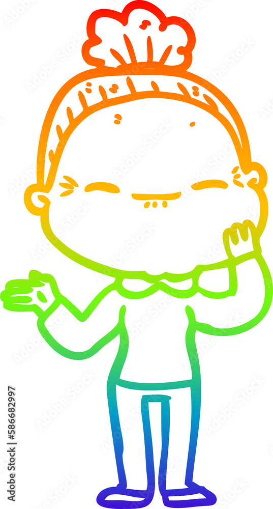rainbow gradient line drawing cartoon peaceful old woman
