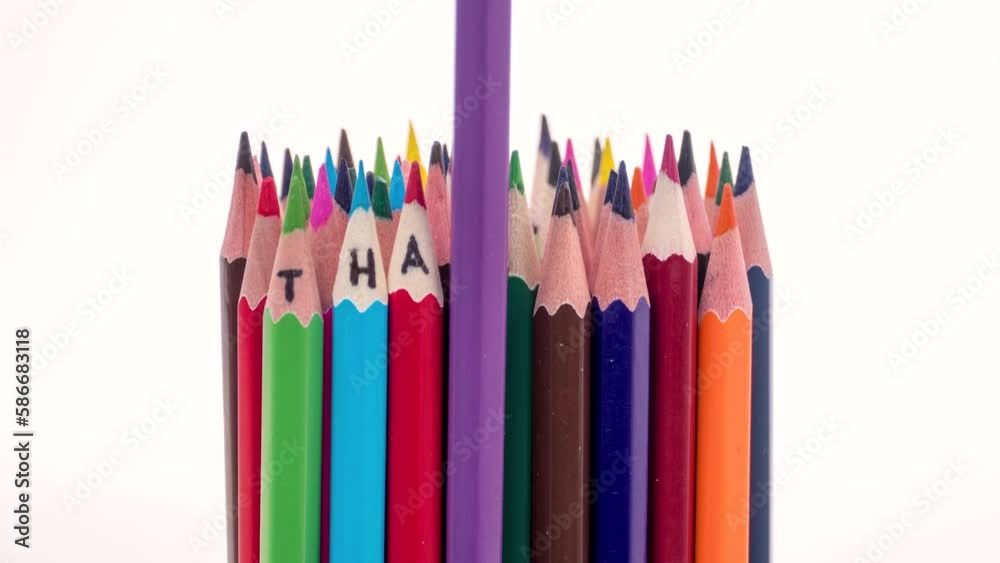 Crayons with the inscription thank you are moving on a white background, stop motion HD animation Crayons with the inscription thank you are moving on a white background, stop motion HD animation