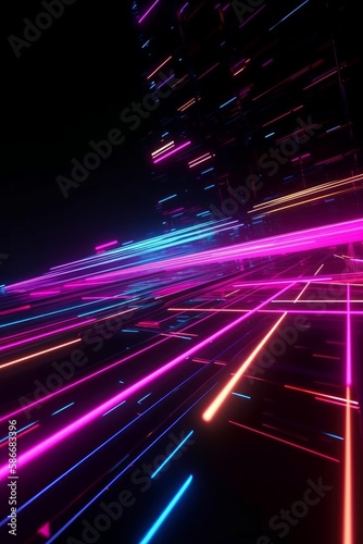 Modern Neon Light Moving High Speed Background, Data Network, Symmetry, Realistic.Generative AI