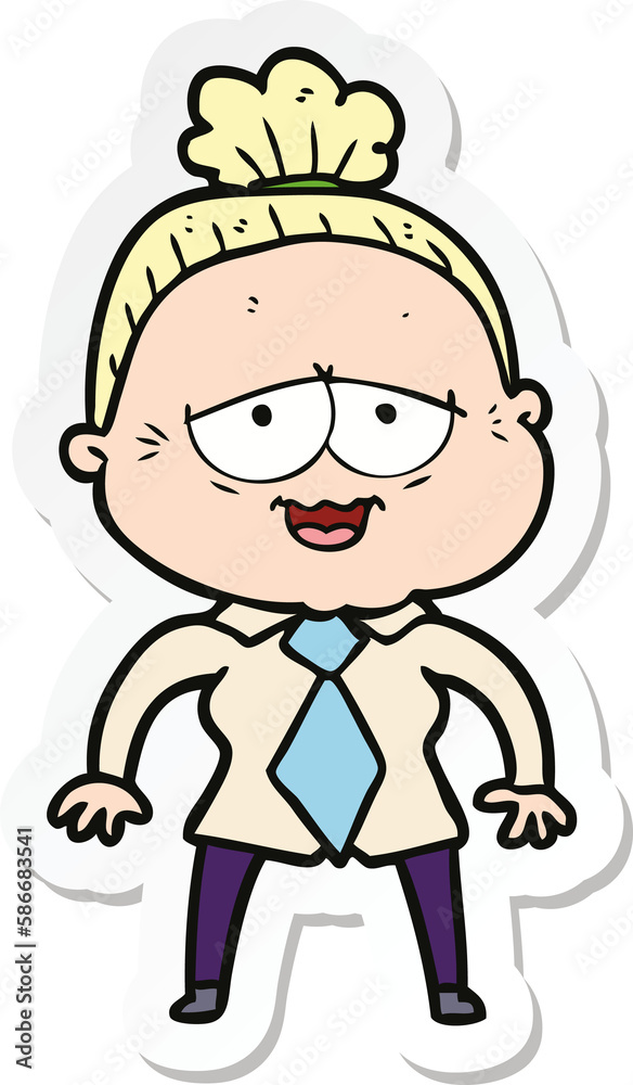 sticker of a cartoon happy old lady sticker of a cartoon happy old lady