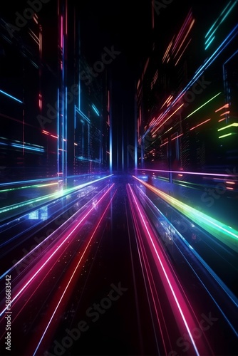 Modern neon light moving high speed background.Generative AI