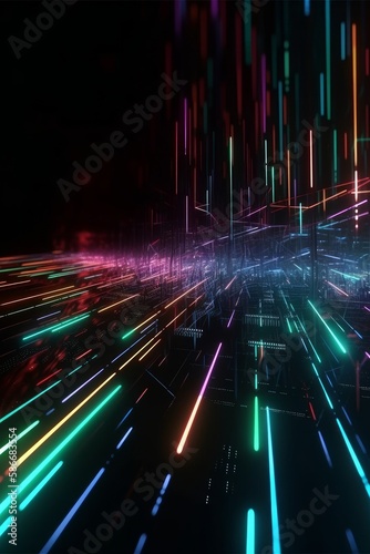 A lot of modern neon light moving high speed background.Generative AI