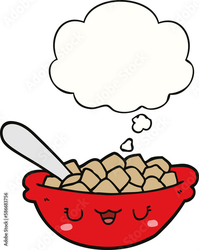 cute cartoon bowl of cereal and thought bubble