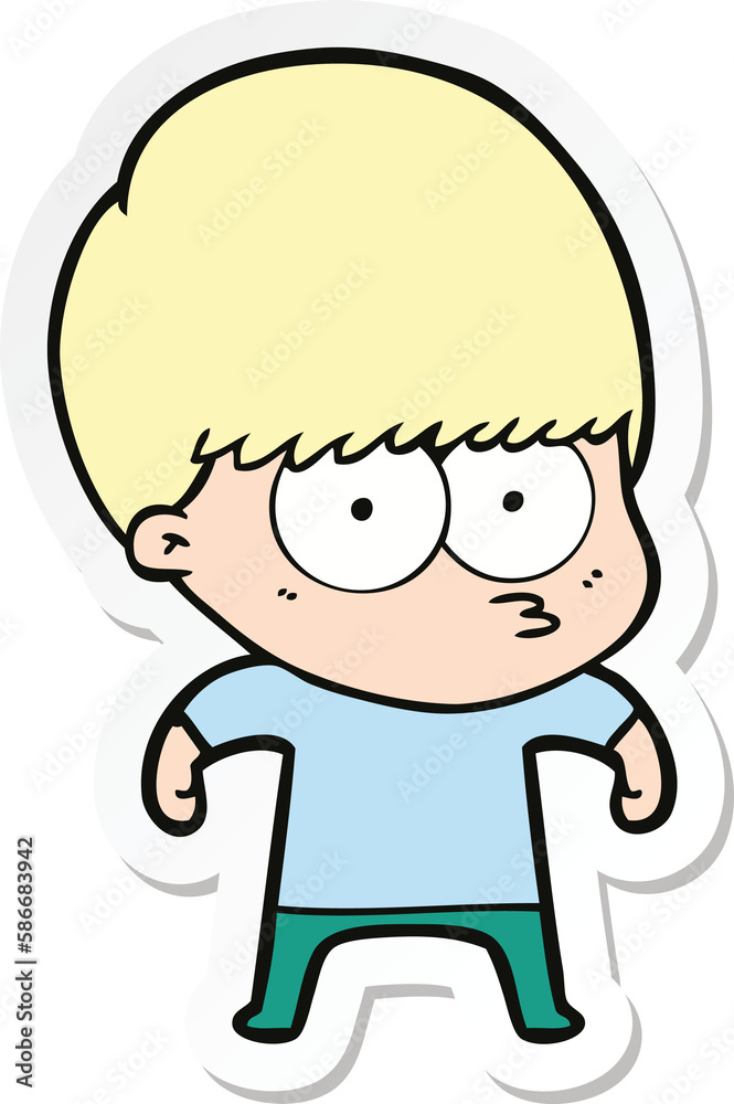 sticker of a nervous cartoon boy sticker of a nervous cartoon boy