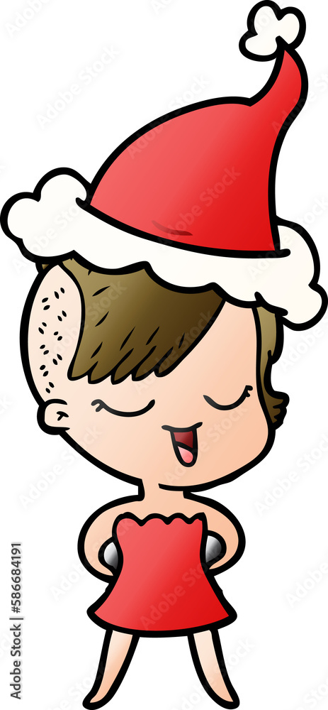 happy gradient cartoon of a girl in cocktail dress wearing santa hat happy gradient cartoon of a girl in cocktail dress wearing santa hat