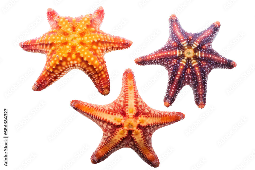 a GROUP OF isolated purple, orange starfish, ocean-themed photorealistic illustration on a transparent background cutout in PNG, GENERATIVE AI a GROUP OF isolated purple, orange starfish, ocean-themed photorealistic illustration on a transparent background cutout in PNG, GENERATIVE AI
