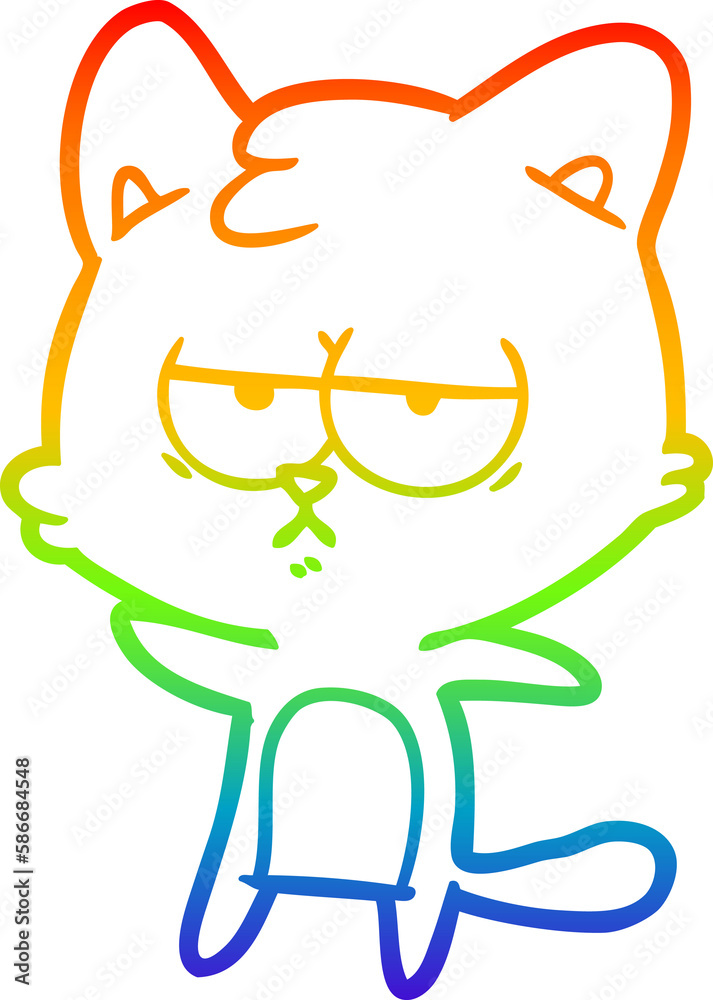 Obraz premium rainbow gradient line drawing bored cartoon cat