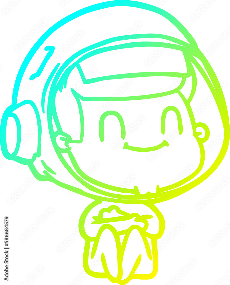 Obraz premium cold gradient line drawing happy cartoon astronaut
